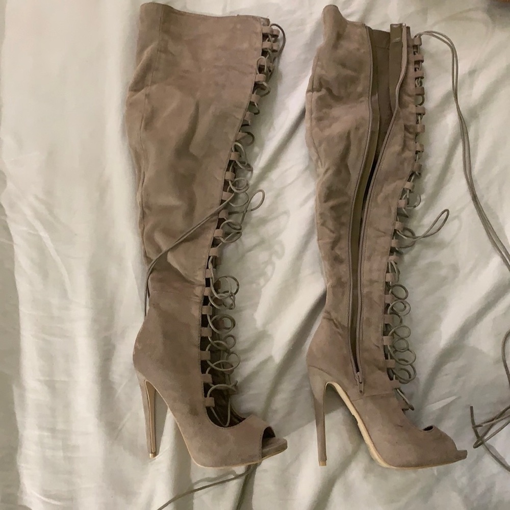 Daisy Street- Suede over the knee lace-up heels
